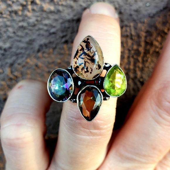New Dendritic Agate, Mystic Topaz 925 Silver Ring. - Picture 16 of 16
